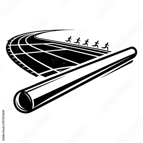 Relay baton on running track with athletes in motion  