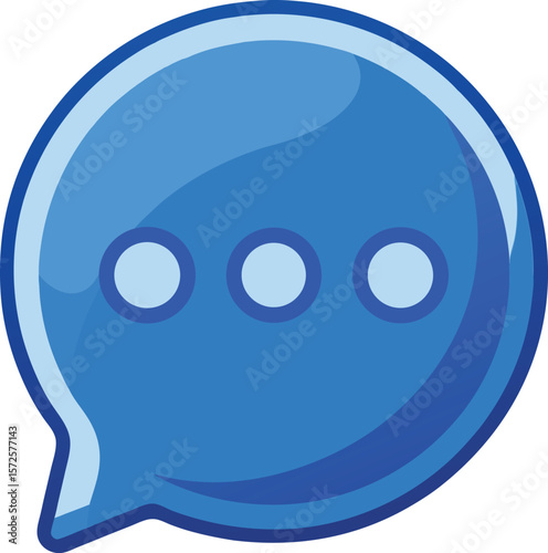 Blue speech bubble with three dots indicating conversation or waiting isolated on white background