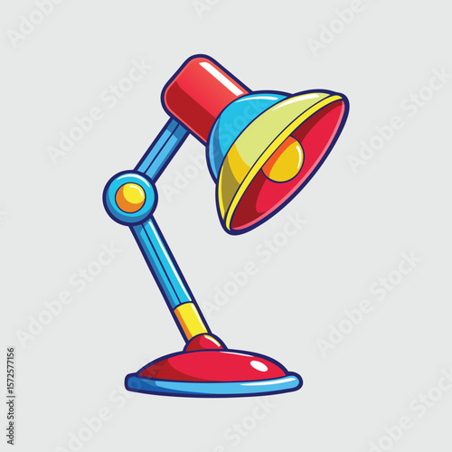 Colorful cartoon desk lamp with adjustable arm and base isolated on white background