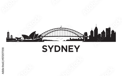 Sydney Skyline Silhouette Featuring Opera House Harbour Bridge and City Buildings Modern and Minimalist Design