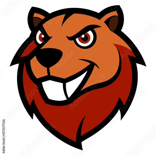 Aggressive cartoon beaver mascot with sharp teeth and a fierce expression