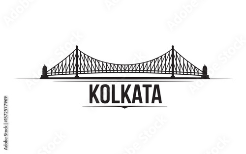 Silhouette of Kolkata's Iconic Howrah Bridge A Symbol of the City's Heritage and Architectural Brilliance