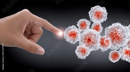 The Touch of Insight: A captivating depiction of human interaction with intricate cellular structures, symbolizing scientific discovery and technological advancement. 