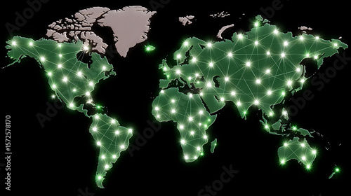 Global Network Connection: A striking depiction of interconnectedness, where nodes across the globe light up, symbolizing seamless communication and worldwide collaboration.