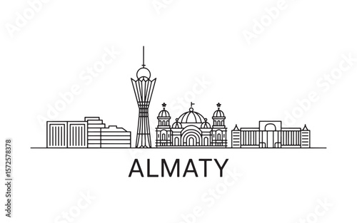 Almaty Kazakhstan Skyline Illustration A Glimpse of Architectural Marvels and Urban Landscape in Minimalist Style Black and White Drawing