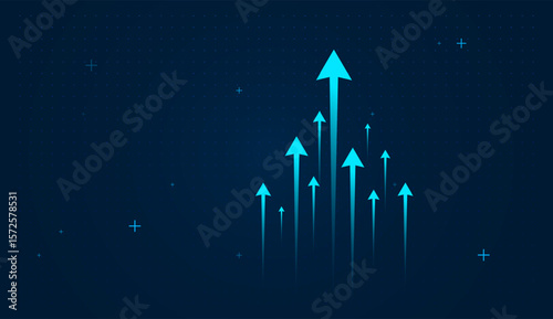 group of bright blue arrows The arrows are arranged in a dynamic formation, angled diagonally to suggest a powerful upward trend or breakthrough performance vector