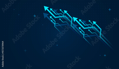 The glowing arrows emphasize a futuristic and high-tech atmosphere vector illustration. A set of Trend Arrow Up Stock Illustrations on dark blue background design