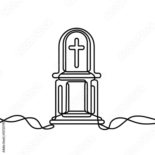 Simple line art of a funeral altar with cross design