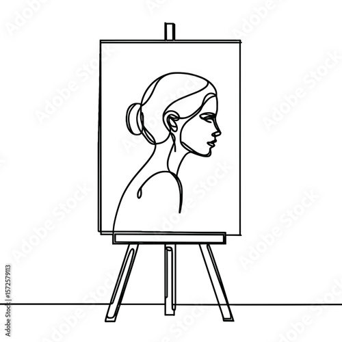Minimalist line drawing of a funeral portrait on easel