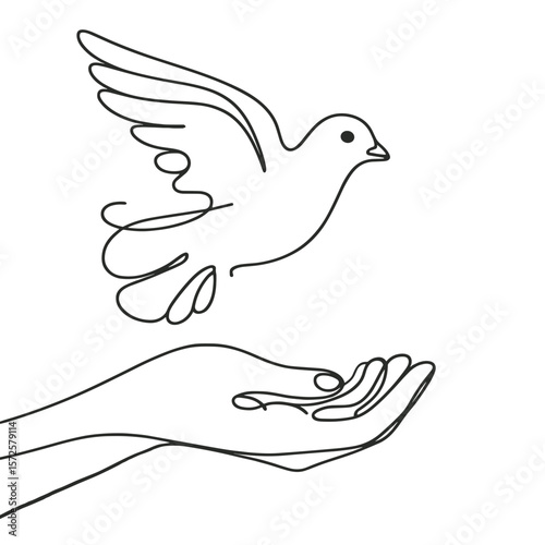Hand releasing a dove as a symbol of peace during a funeral  