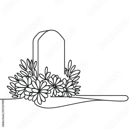Grave mound with flowers and decorative elements for funeral  