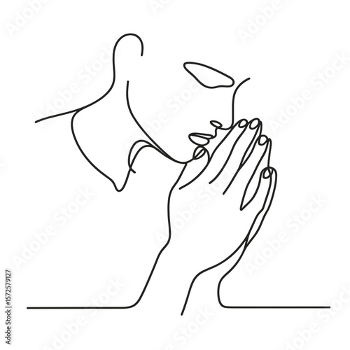 Mourning hands in prayer with closed eyes and thoughtful expression  