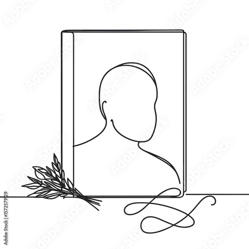 Outline of funeral program booklet with portrait and floral decor  