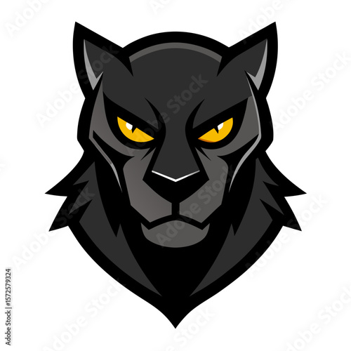 Fierce black panther head with intense yellow eyes emblematic design