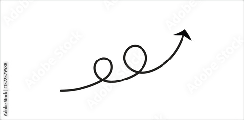 Hand-Drawn Coiled Arrow. A playful, spring-like arrow with multiple loops, pointing up and to the right. Symbolizes a bouncy path, creative energy, growth, or a fun, winding process.