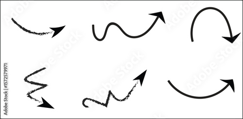 Hand-Drawn Jagged Arrow. A sketchy, upward-pointing arrow with sharp, erratic steps. Represents volatility, difficult progress, growth, or a spark of energy. Rough, charcoal texture.