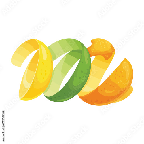  Fresh citrus fruit peels twisted into the number 2023