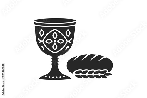 Goblet and Bread silhouette vector illustration