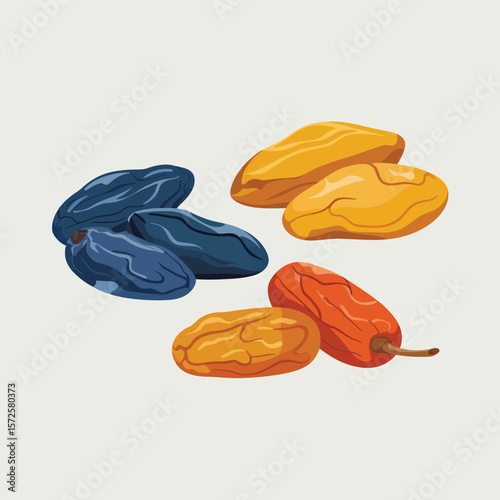  Illustration of a small pile of dark blue and golden raisins