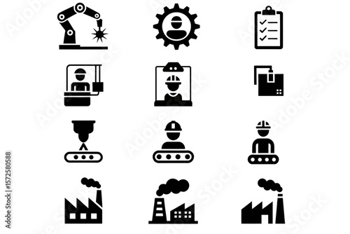 Industry icons representing automation, engineering, manufacturing and distribution logistics hub