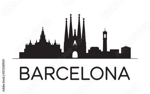 Barcelona City Skyline Silhouette A Captivating Vector Illustration Showcasing Famous Landmarks and Architectural Marvels of the Vibrant Spanish Metropolis