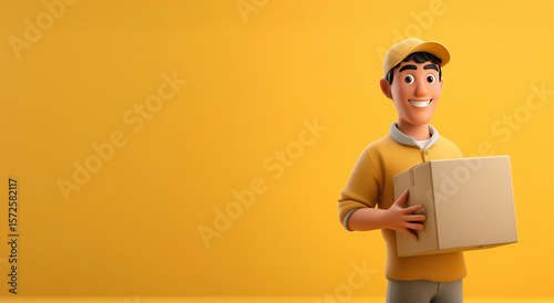 3D delivery man holding a package
