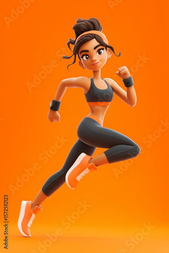 running 3d girl on orange background