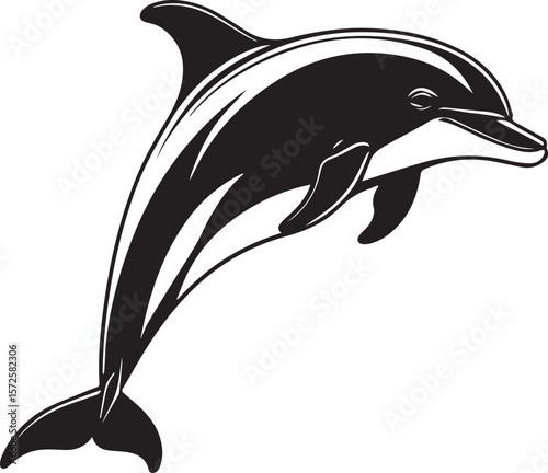 Dolphin's Grace: A dynamic grayscale rendering of a playful dolphin, leaping with effortless grace against a pristine backdrop, showcasing the creature's elegant form and lively nature.
