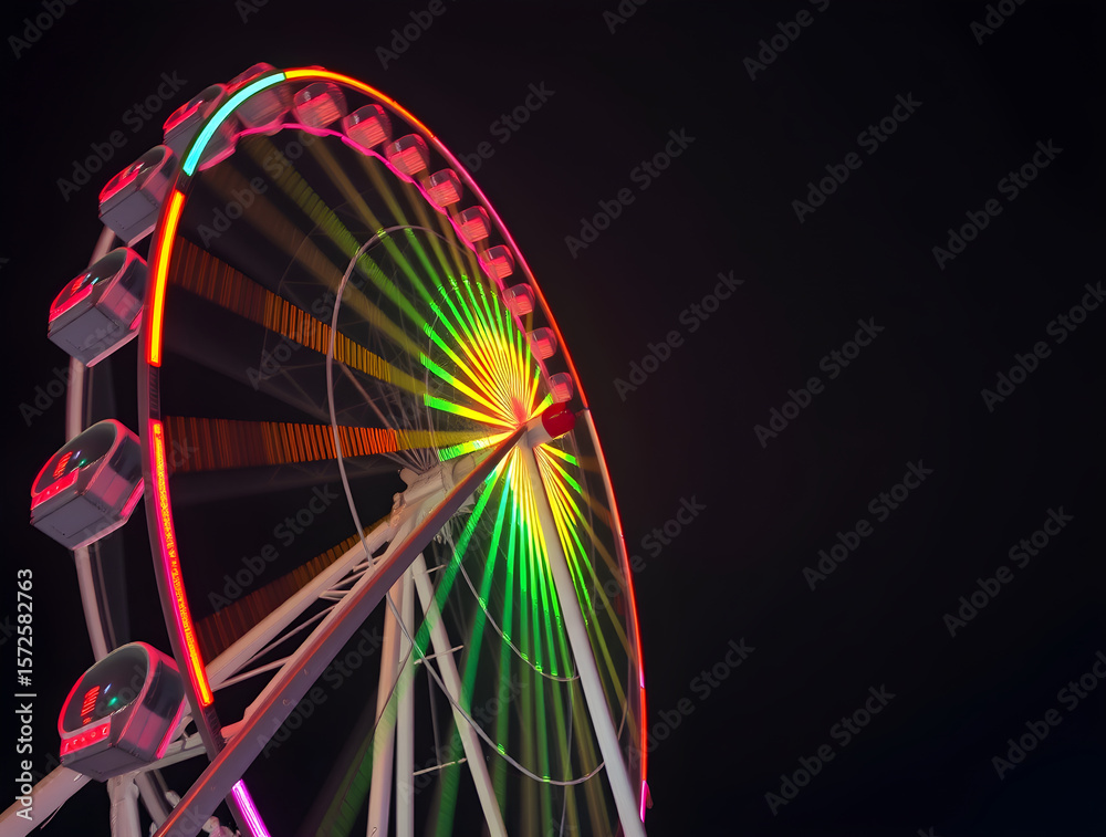 Fototapeta premium Ferris wheel shining brightly in the night sky at amusement park