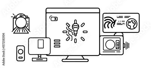 Minimal Black Line Icons of Real-Time Emergency Communication Systems
 vector illustration of a retro tv