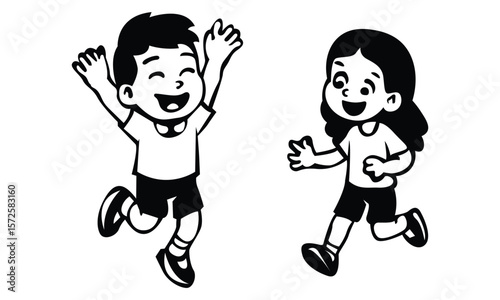 Children playing black and white vector design 