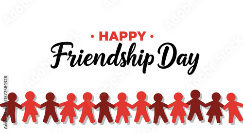 Celebrate friendship with a happy Friendship Day card featuring a chain of diverse paper doll figures linked together.