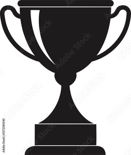 Simple black silhouette of a classic trophy cup with handles on a pedestal