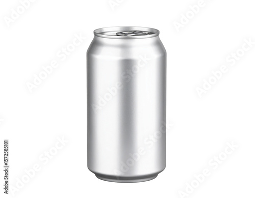 330ml Glossy Aluminum Soda Can with Pull Tab, Front View, Isolated on a Transparent Background”