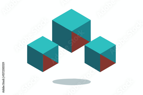 Abstract 3D Cubes Geometric Design, Teal and Brown Color Palette