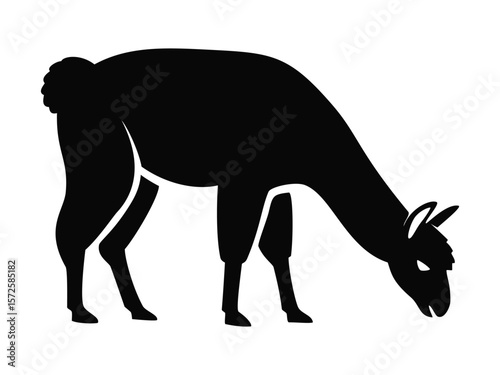 A black llama silhouette grazing, ideal for animal, farm, and South American themes, representing unique wildlife and domesticated animals