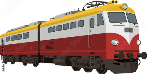 Detailed illustration showcases a vibrant train engine design with classic lines and modern details, perfect for rail enthusiasts