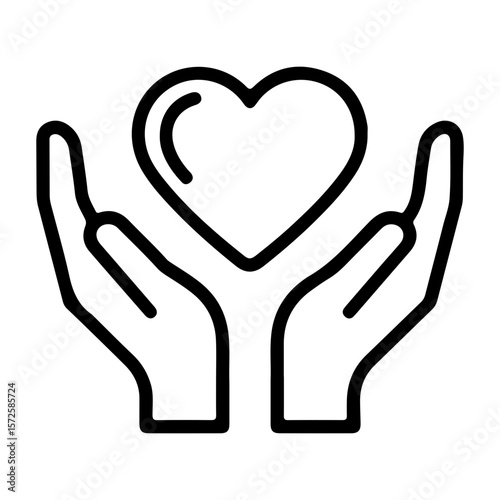 hands holding heart icon, love and care symbol on transparent background.