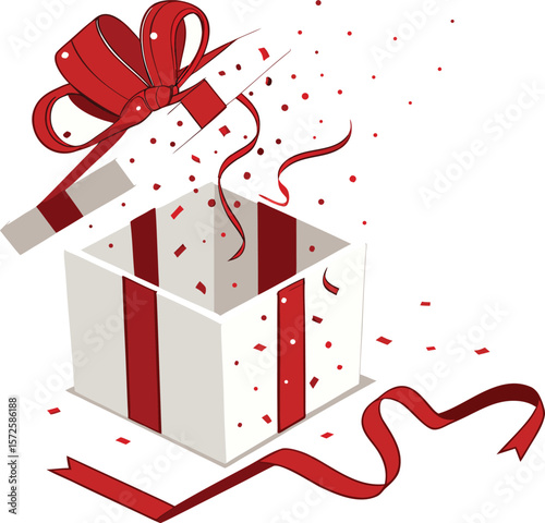 Surprise! Unveiling the Joy An Open Gift Box with Confetti Celebration