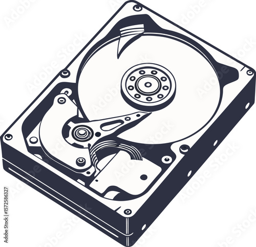 High-Resolution Illustration of a Hard Disk Drive Internal Components and Data Storage