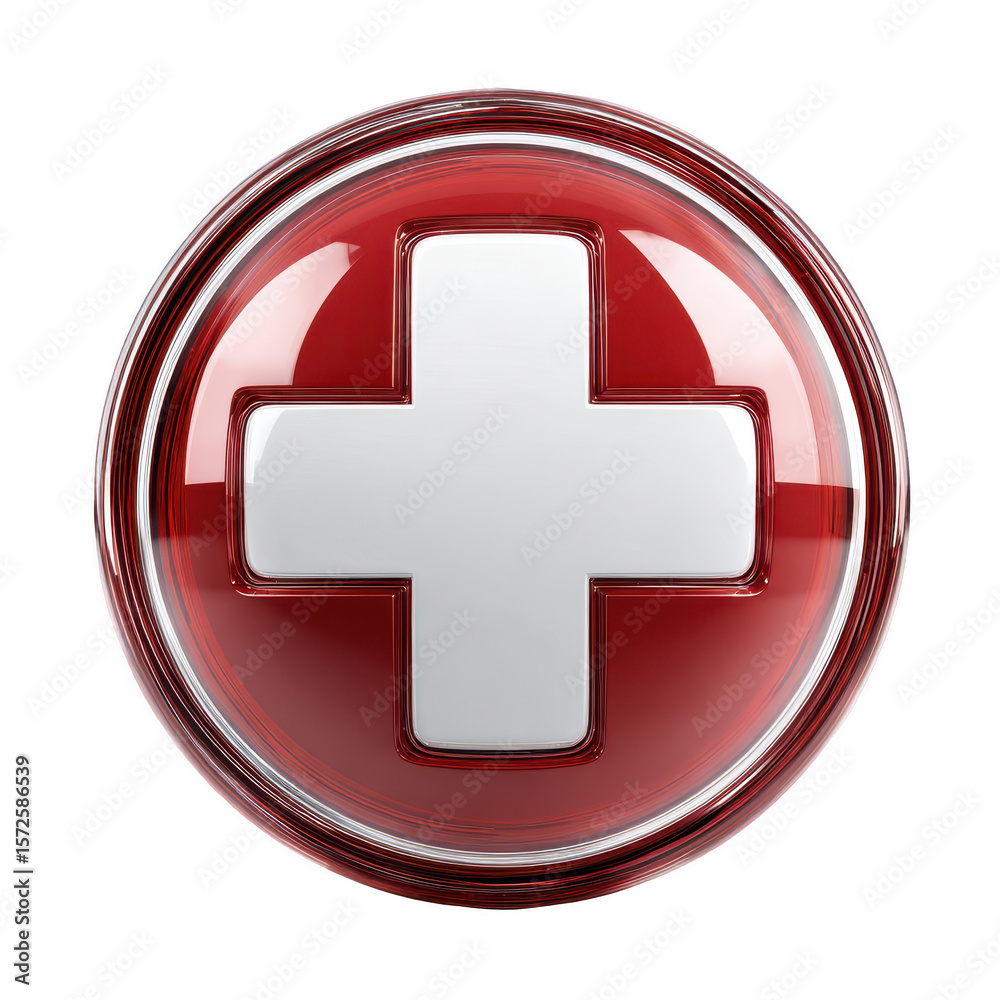 Fototapeta premium Red glossy button with white cross