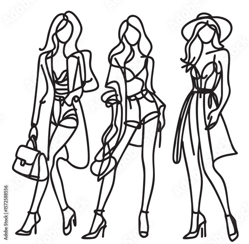 Abstract fashion models sketch, doodles