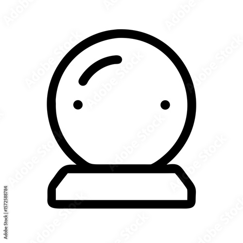 Minimal black line icon of a crystal ball on a base, representing fortune telling, mysticism, and magical foresight.
