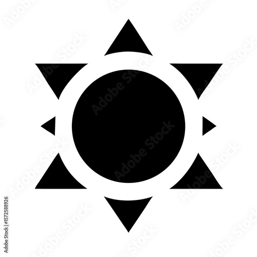 Black silhouette icon of a stylized sun with triangular rays, symbolizing energy, power, magic, and spiritual illumination in esoteric traditions.
