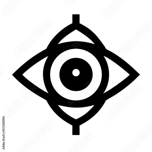 Black outline icon of a stylized eye with symmetrical geometric shapes, symbolizing spiritual vision, protection, and intuitive awareness.
