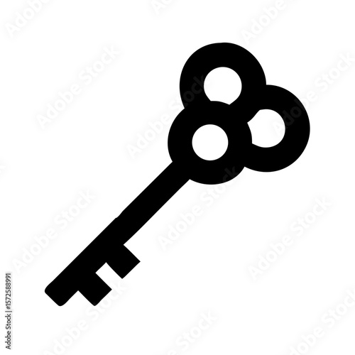 Black and white icon of an ornate skeleton key, symbolizing access, hidden knowledge, secrets, or unlocking spiritual potential.
