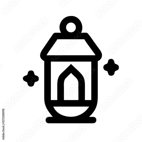 Black and white icon of a mystical lantern with sparkles, representing light, guidance, and spiritual illumination in esoteric contexts.
