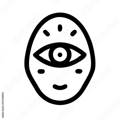 Black outline icon of a face with a single large eye in the forehead, representing the third eye, spiritual vision, and inner wisdom.

