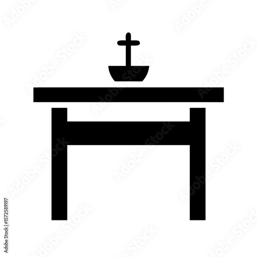 Black silhouette icon of an altar table with a cross, commonly representing worship, faith, church services, or religious ceremonies.

