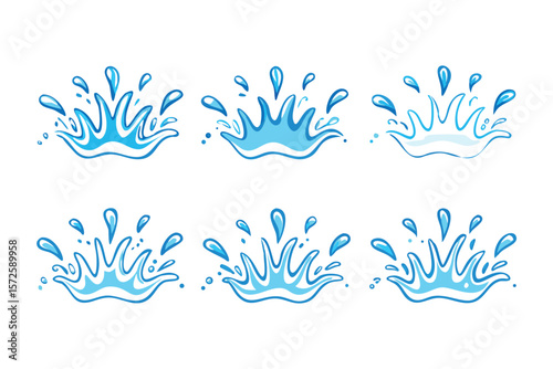 Extensive collection of water splash icons designed for various creative projects featuring diverse shapes and styles suitable for web design graphic design and illustrating water